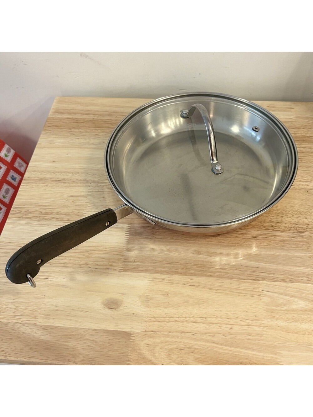 Vtg Double-Ring Pre-68 REVERE WARE Copper Clad 10" Skillet Frying Pan with Lid